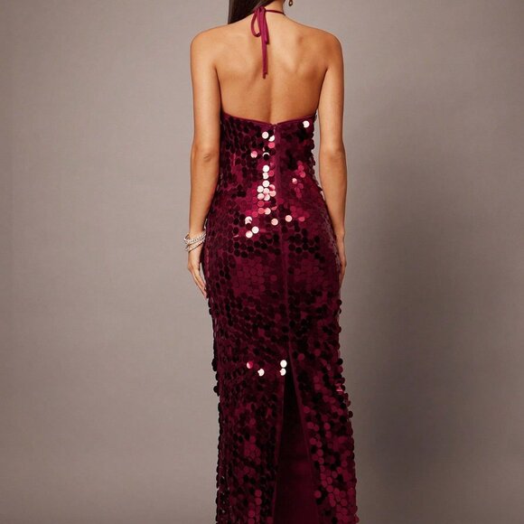 Red Casual Women's Sexy Backless Sequined Spaghetti Strap Cocktail Dress - Picture 2 of 7